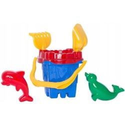 Zestaw do piasku Zamek duże wiaderko + łopatka + grabki + foremki Hemar