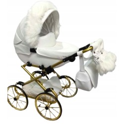 Duży wózek dla lalek lalki głęboki retro złoty beżowy + akcesoria Jackmar