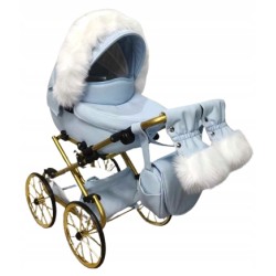 Duży wózek dla lalek lalki głęboki retro złoty beżowy + akcesoria Jackmar