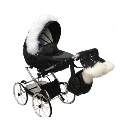 Duży wózek dla lalek lalki głęboki retro złoty biały + akcesoria Jackmar