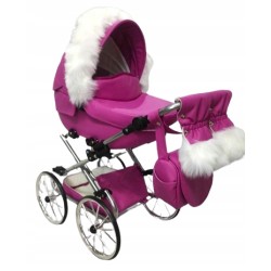 Duży wózek dla lalek lalki głęboki retro srebrny błękit + akcesoria Jackmar