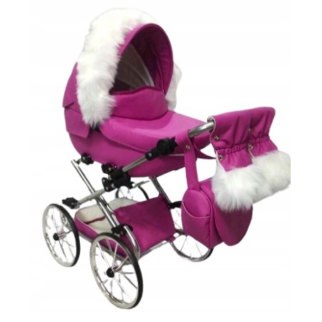 Duży wózek dla lalek lalki głęboki retro srebrny błękit + akcesoria Jackmar