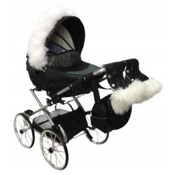 Duży wózek dla lalek lalki głęboki retro srebrny błękit + akcesoria Jackmar