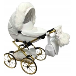 Duży wózek dla lalek lalki głęboki retro srebrny błękit + akcesoria Jackmar