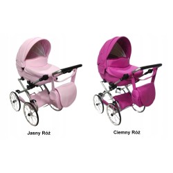 Duży wózek dla lalek lalki głęboki retro złoty różowy eko skóra Jackmar