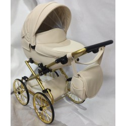 Duży wózek dla lalek lalki głęboki retro złoty beżowy + akcesoria Jackmar