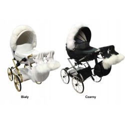 Duży wózek dla lalek lalki głęboki retro złoty różowy futerko Jackmar