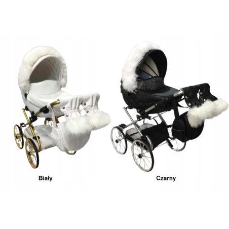 Duży wózek dla lalek lalki głęboki retro złoty różowy futerko Jackmar