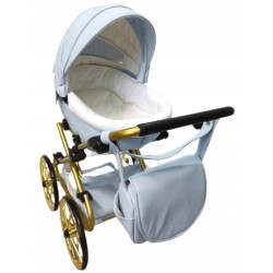 Duży wózek dla lalek głęboki retro złoty niebieski futerko Jackmar