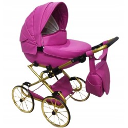 Duży wózek dla lalek lalki głęboki retro złoty różowy futerko Jackmar