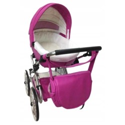 Duży wózek dla lalek lalki głęboki retro złoty różowy futerko Jackmar