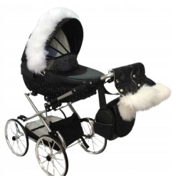 Duży wózek dla lalek lalki głęboki retro złoty różowy + akcesoria Jackmar