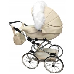 Duży wózek dla lalek lalki głęboki retro złoty różowy futerko Jackmar