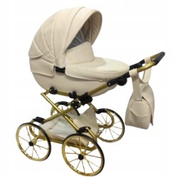 Duży wózek dla lalek lalki głęboki retro złoty różowy futerko Jackmar