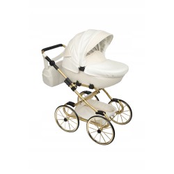 Duży wózek dla lalek lalki głęboki retro złoty różowy eko skóra Jackmar