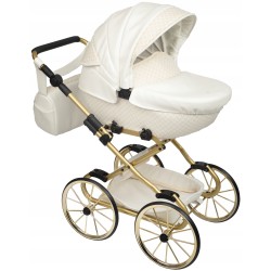 Duży wózek dla lalek lalki głęboki retro złoty różowy futerko Jackmar