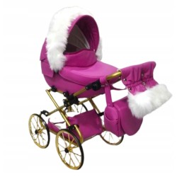 Duży wózek dla lalek lalki głęboki retro srebrny biały + akcesoria Jackmar