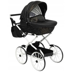 Duży wózek dla lalek głęboki retro złoty niebieski futerko Jackmar