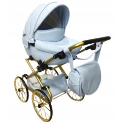 Duży wózek dla lalek głęboki retro beżowy srebrny dla dziewczynki Jackmar