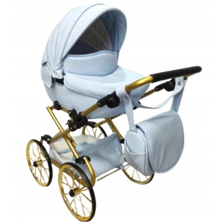 Duży wózek dla lalek głęboki retro beżowy srebrny dla dziewczynki Jackmar