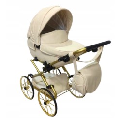 Wózek dla lalek lalki głęboki retro złoty beżowy dla dziewczynki Jackmar
