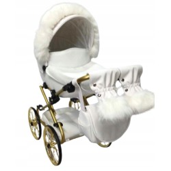 Wózek dla lalek lalki głęboki retro złoty biały dla dziewczynki Jackmar