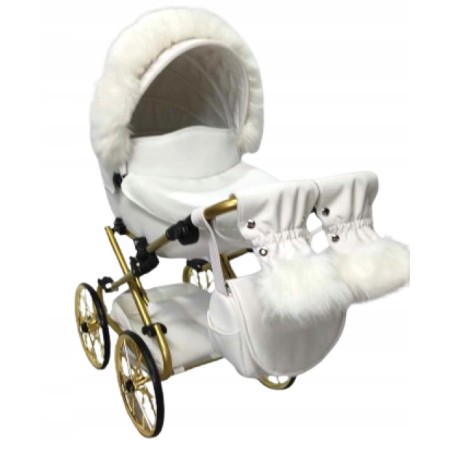 Wózek dla lalek lalki głęboki retro złoty biały dla dziewczynki Jackmar