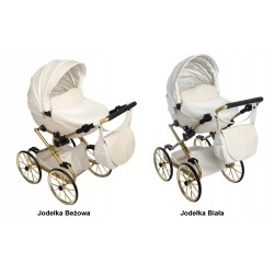 Duży wózek dla lalek głęboki retro dla lalki złoty różowy Jackmar