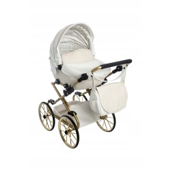 Wózek dla lalek lalki głęboki retro złoty biały dla dziewczynki Jackmar