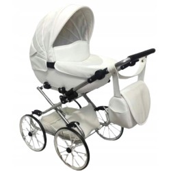 Duży wózek dla lalek głęboki retro różowy srebrny dla dziewczynki Jackmar