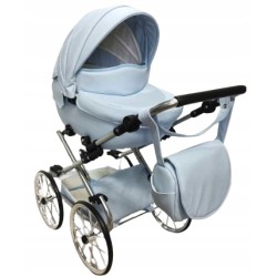 Duży wózek dla lalek głęboki retro różowy srebrny dla dziewczynki Jackmar