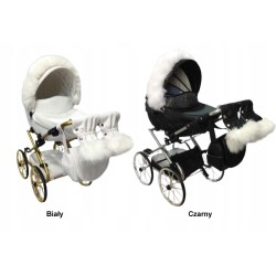 Duży wózek dla lalek lalki głęboki retro srebrny różowy + akcesoria Jackmar