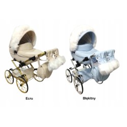 Duży wózek dla lalek lalki głęboki retro srebrny różowy + akcesoria Jackmar