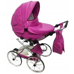 Duży wózek dla lalek głęboki retro różowy srebrny dla dziewczynki Jackmar