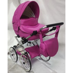 Duży wózek dla lalek głęboki retro różowy srebrny dla dziewczynki Jackmar