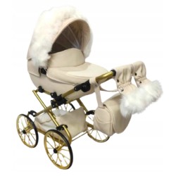 Wózek dla lalek lalki głęboki retro złoty beżowy dla dziewczynki Jackmar