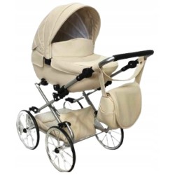 Duży wózek dla lalek głęboki retro czarny srebrny dla dziewczynki Jackmar