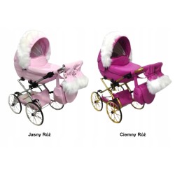 Duży wózek dla lalek lalki głęboki retro srebrny biały + akcesoria Jackmar