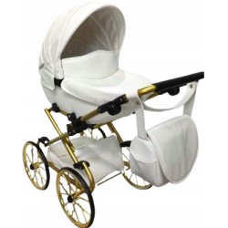 Wózek dla lalek głęboki retro Darsi złoty czarny dla dziewczynki Jackmar