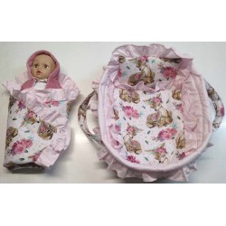 Nosidełko dla lalek lalki kołderka poduszka + rożek z falbanką Jackmar