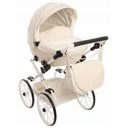 Duży wózek dla lalek lalki głęboki retro srebrny dla dziewczynki Jackmar