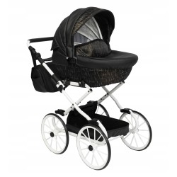 Duży wózek dla lalek głęboki retro czarny srebrny dla dziewczynki Jackmar