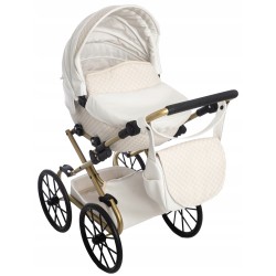 Duży wózek dla lalek lalki głęboki retro srebrny dla dziewczynki Jackmar