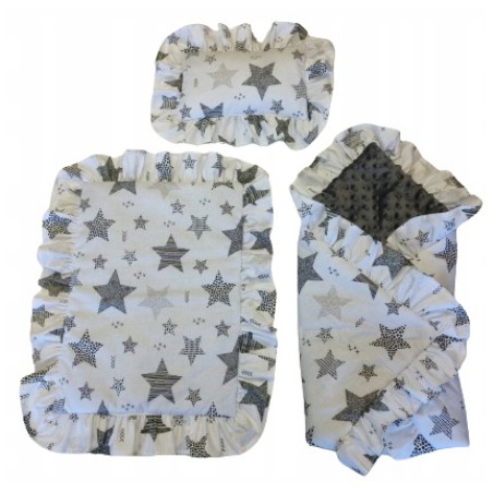 Pościel dla lalek do wózka łóżeczka kołyski + rożek z falbankami Jackmar