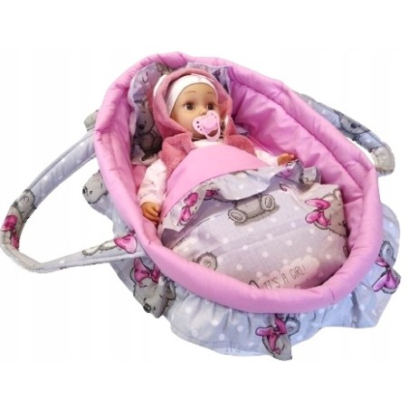 Nosidełko dla lalek + pościel kołderka poduszka z falbanką Jackmar