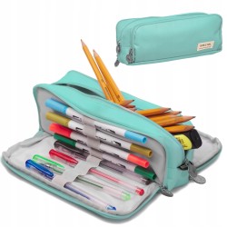 Piórnik szkolny trzykomorowy do szkoły kosmetyczka 3w1 niebieska