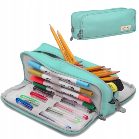 Piórnik szkolny trzykomorowy do szkoły kosmetyczka 3w1 niebieska