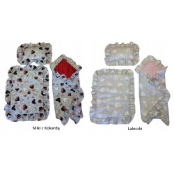 Pościel dla lalek do wózka łóżeczka kołyski + rożek z falbankami Jackmar