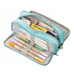 Piórnik szkolny trzykomorowy do szkoły kosmetyczka 3w1 niebieska