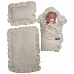 Pościel dla lalek do wózka łóżeczka kołyski + rożek z falbankami Jackmar